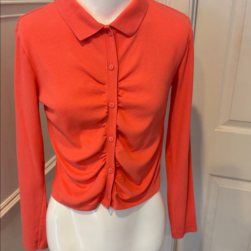 Vibrant Orange Button-Up Cardigan
